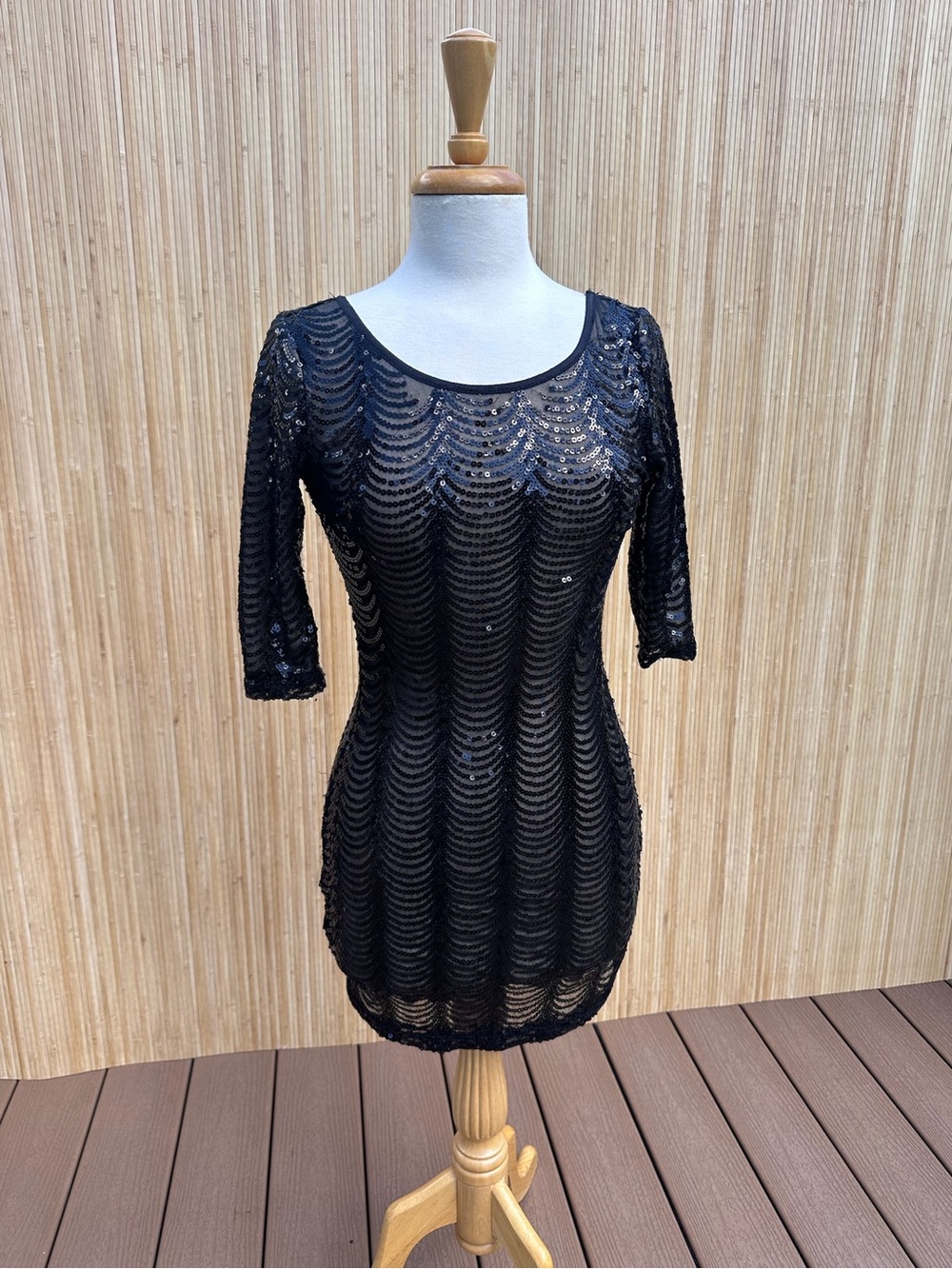 A’GACI black sequined mesh mini dress/tunic, Made in USA